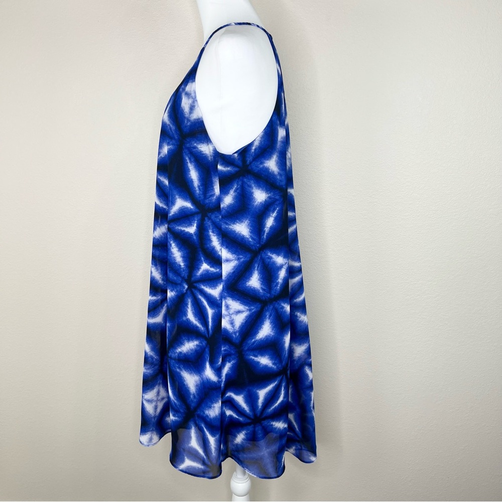 Calvin Klein Blue Chiffon Sleeveless V-Neck Flowy Asymmetric Trapeze Dress - Picture 5 of 12